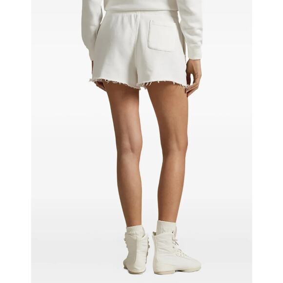 Polo Ralph Lauren White Cotton French Terry Drawstring Frayed Hem Shorts Size M - Picture 2 of 5
